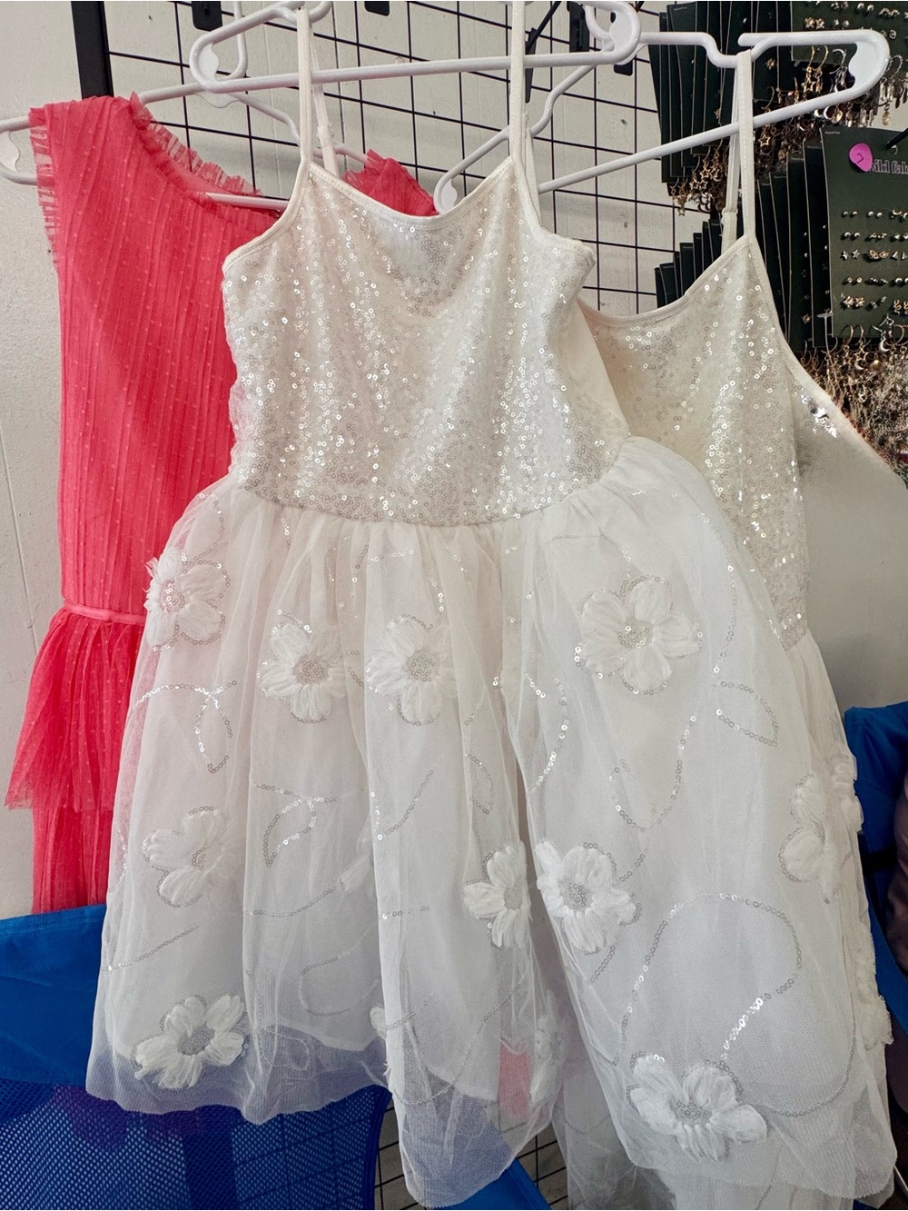 Ivory Sequin Floral Tulle Dress for Girls